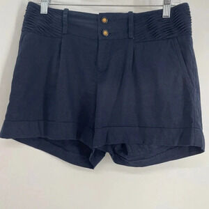 Anthropologie Elevenses Ship Shape Dark Navy Linen Blend Shorts Nautical Size 6